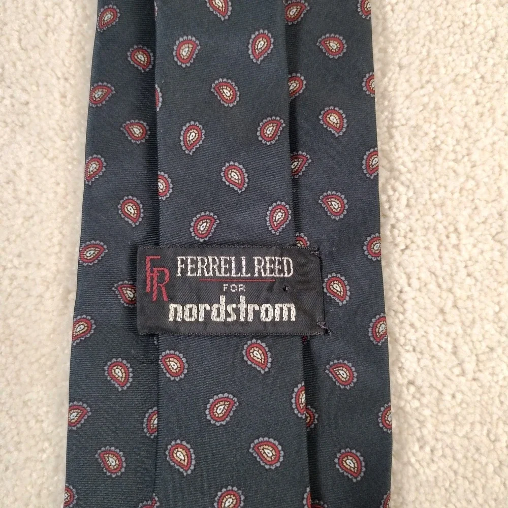 VTG Ferrell Reed For Nordstrom Silk Neck Tie Black Paisley Hand Made England 54
